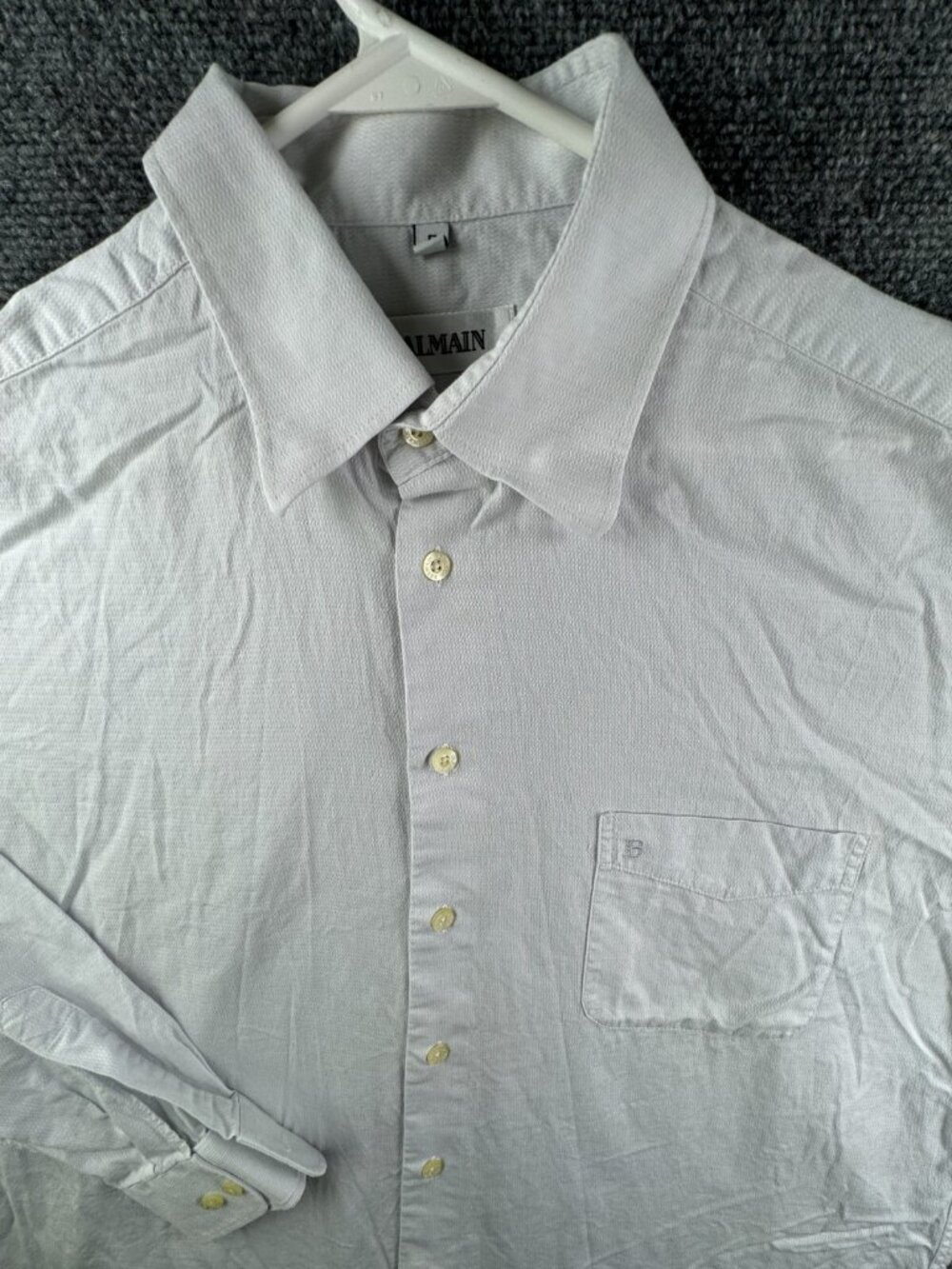 Balmain Men Button Up Long Sleeve Shirt All Cotton Size 5 Pale Blue Geometric
